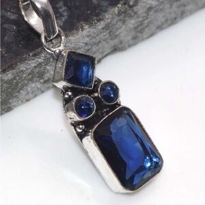 Lolite Topaz Faceted 925 Silver Plated Pendant 1.6"